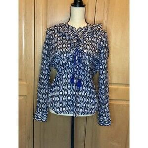 Figue Women’s S Long Sleeve Blue Ruffled Blouse Casual Workwear Tunic Top